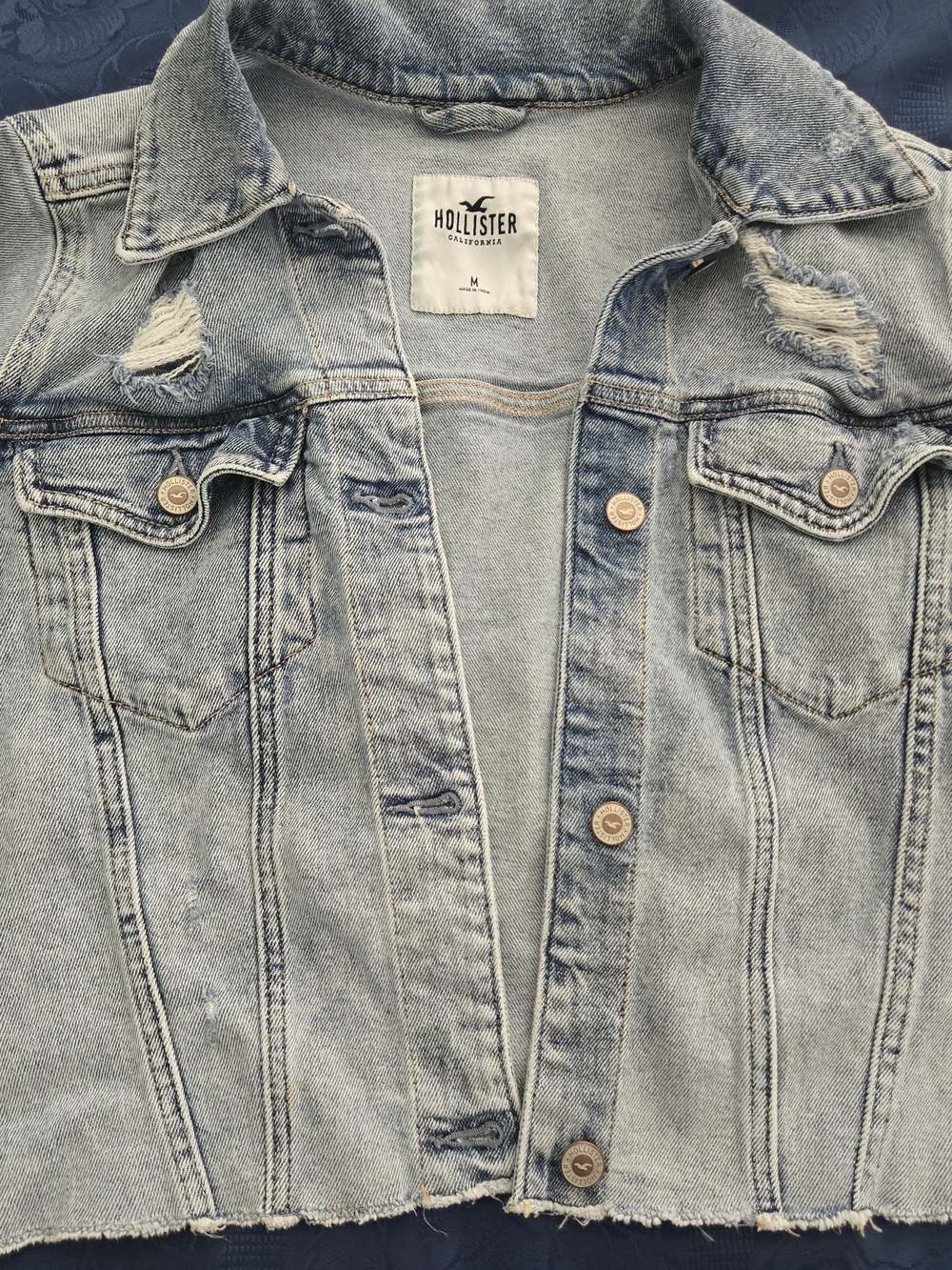 Hollister Light Wash Distressed Denim Crop Jacket